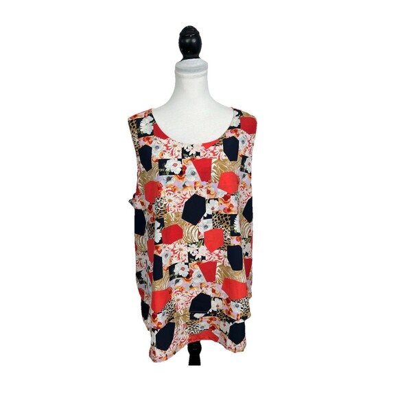 DG2 by Diane Gilman Blouse Plus Size 2X Sleeveless Floral Chiffon High Low Hem - Picture 1 of 10